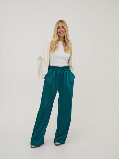 Ebba Teal Satin Trousers