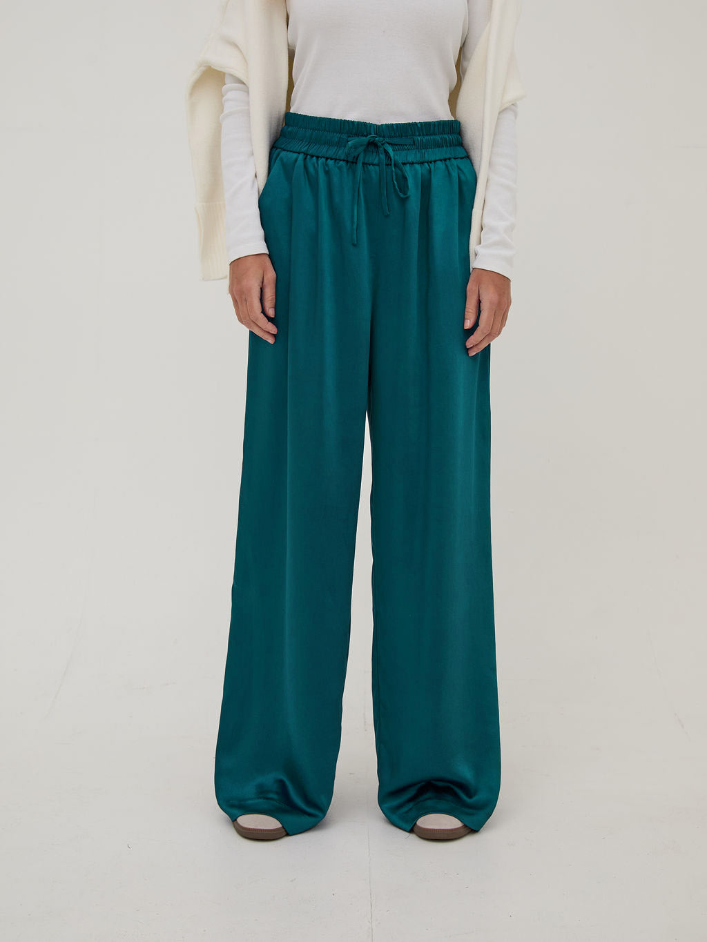 Ebba Teal Satin Trousers
