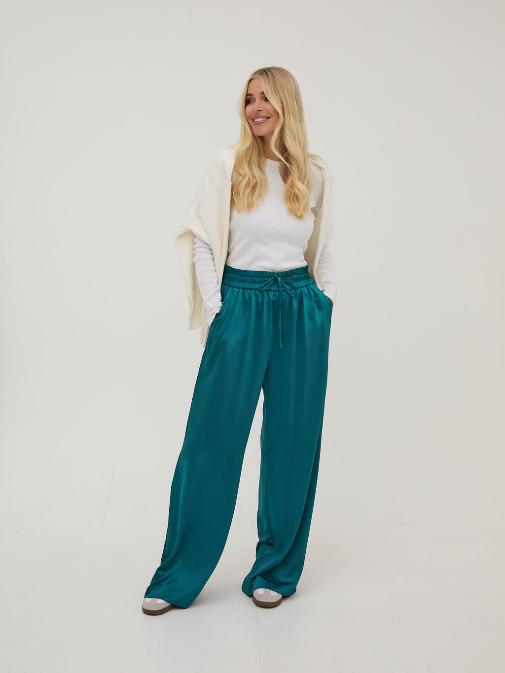 Ebba Teal Satin Trousers