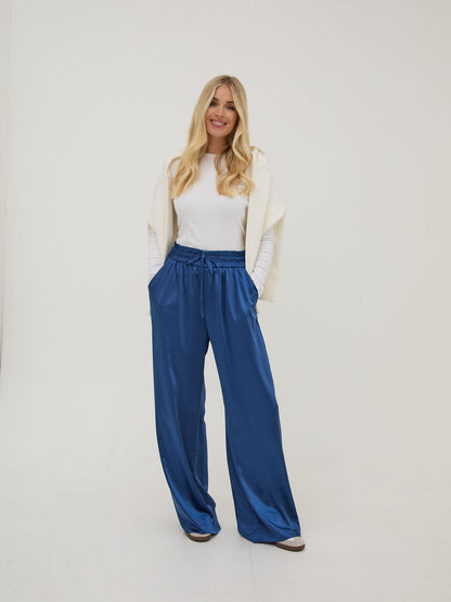Ebba Navy Satin Trousers