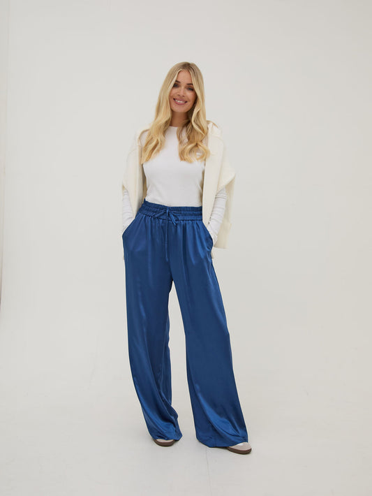 Ebba Navy Satin Trousers
