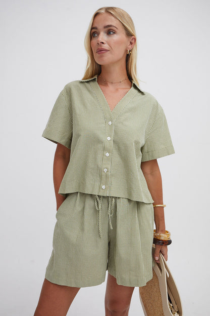 Zeta Green Short Sleeve Stripe Shirt