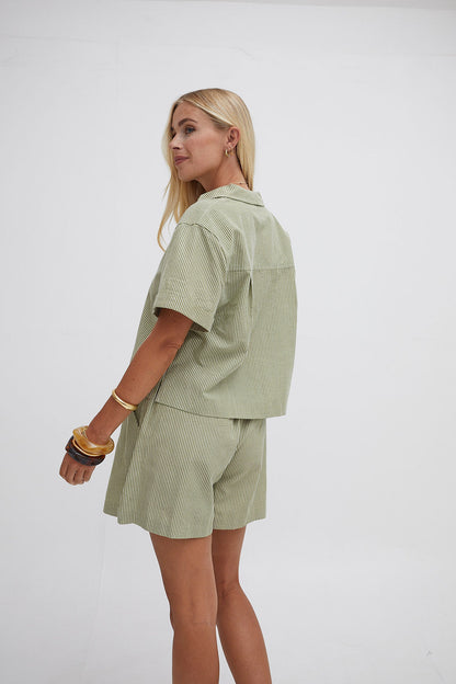 Zeta Green Short Sleeve Stripe Shirt