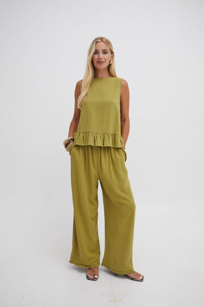 Isla Olive Green Ruffle Hem Culottes