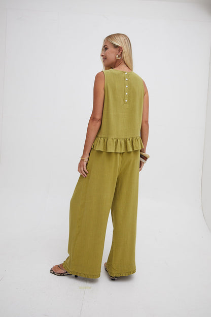 Isla Olive Green Ruffle Hem Culottes