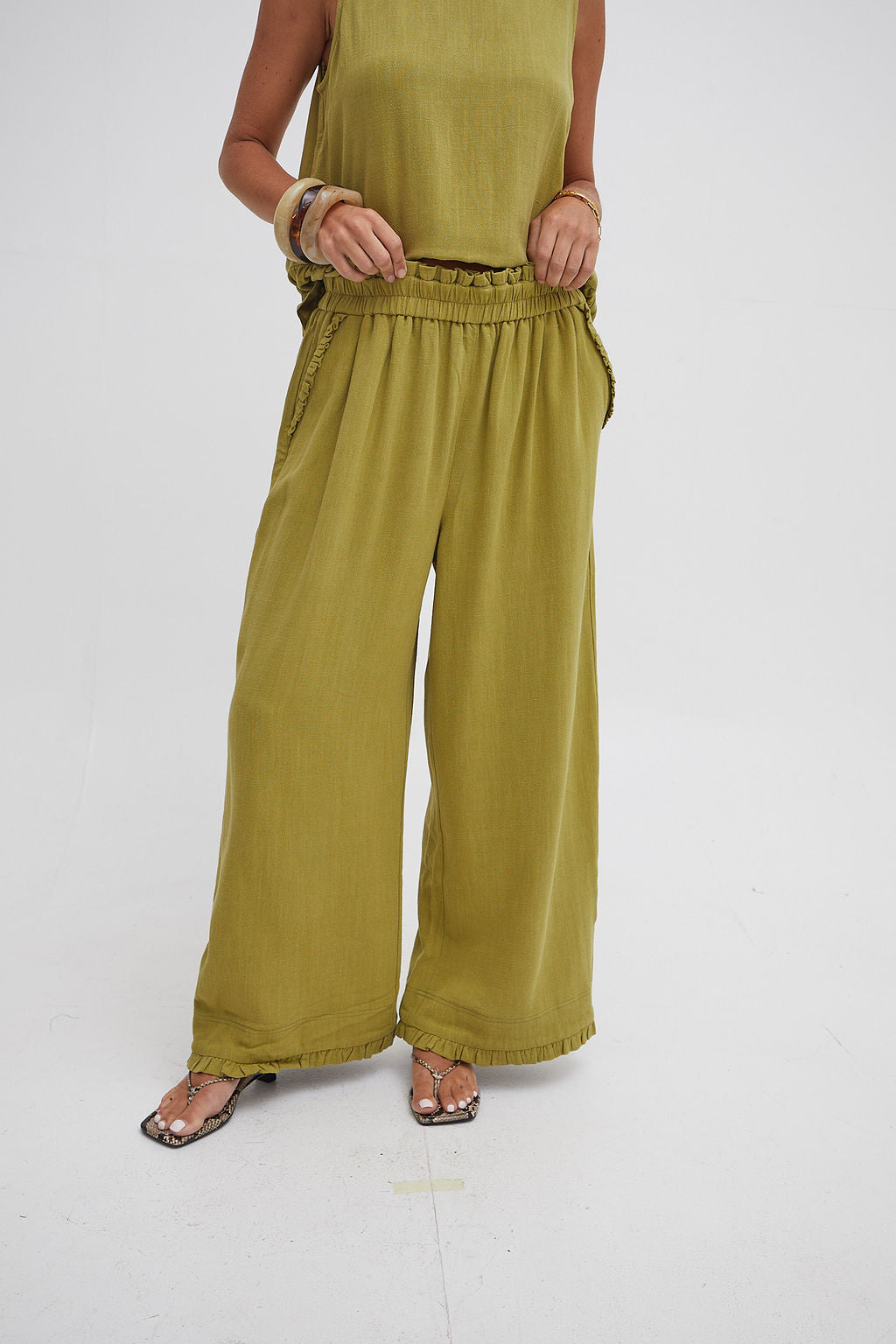 Isla Olive Green Ruffle Hem Culottes