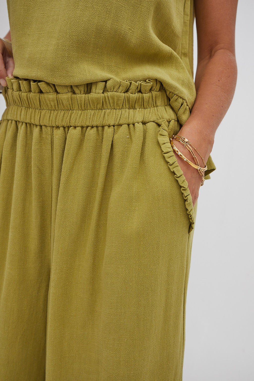 Isla Olive Green Ruffle Hem Culottes