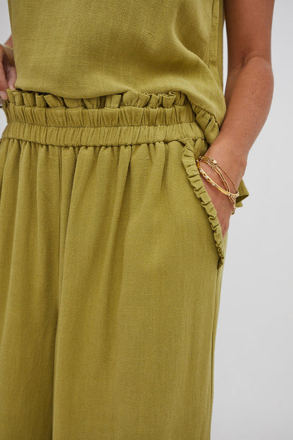 Isla Olive Green Ruffle Hem Culottes
