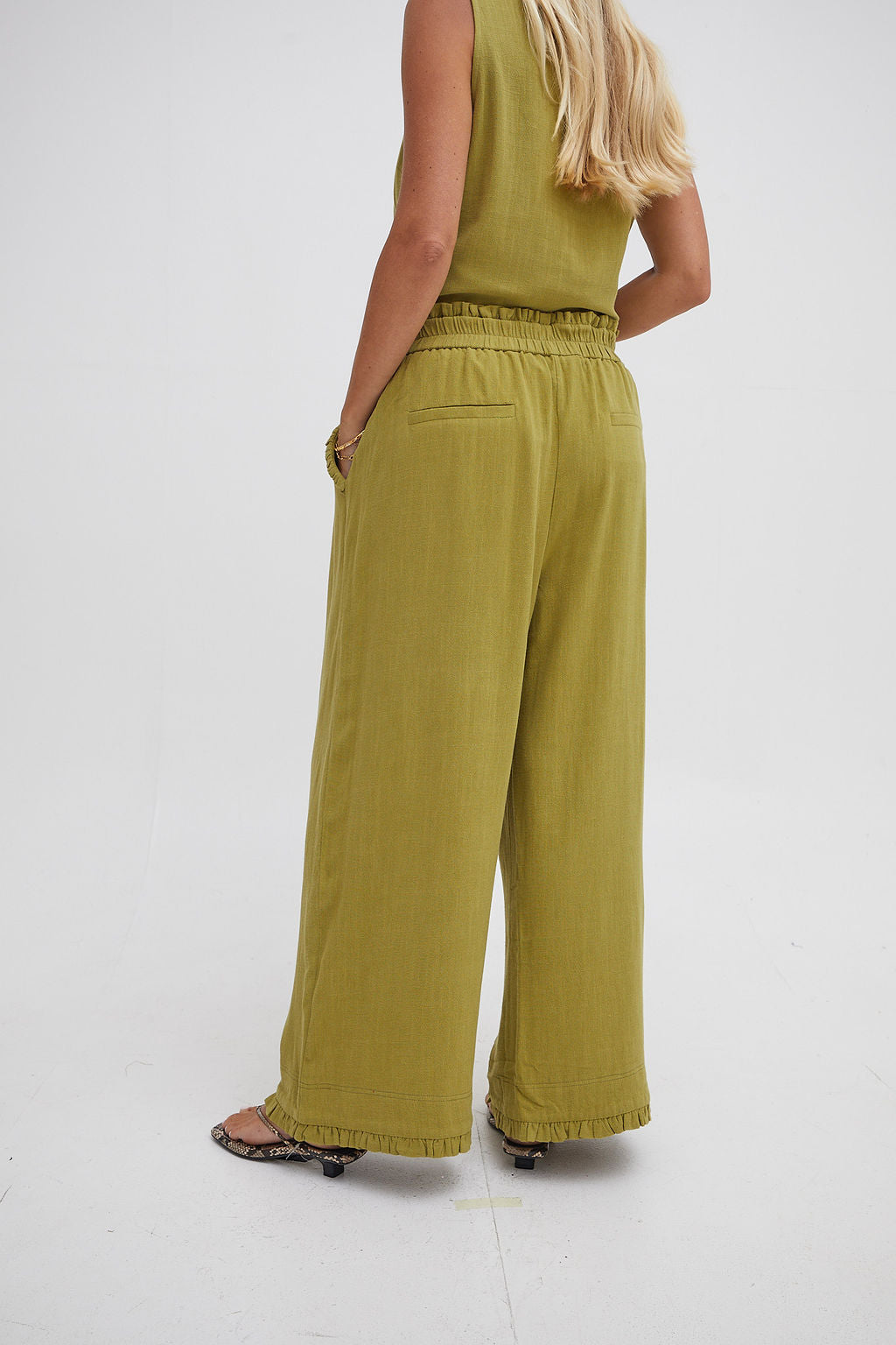 Isla Olive Green Ruffle Hem Culottes