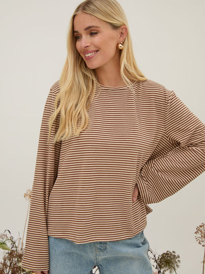 Celine Brown & Cream Stripe Super Soft Top
