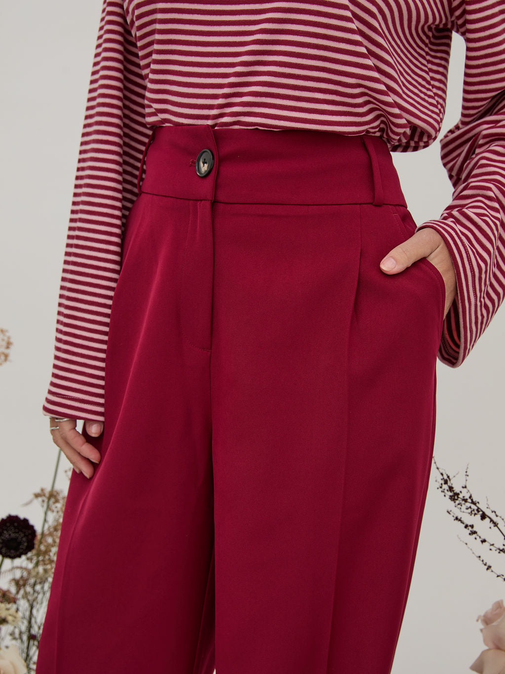 Celine Burgundy & Pink Stripe Super Soft Top