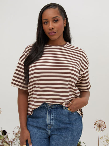 Sara Brown & Cream Stripe Super Soft T-Shirt