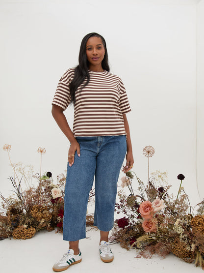 Sara Brown & Cream Stripe Super Soft T-Shirt