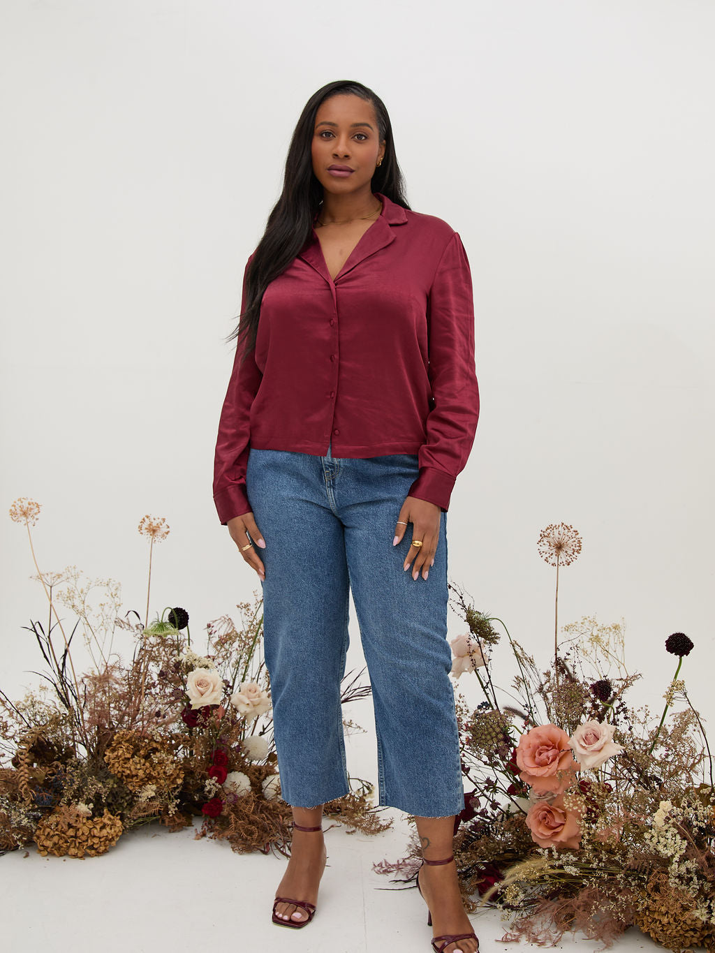 Bex Burgundy Relaxed Satin Shirt