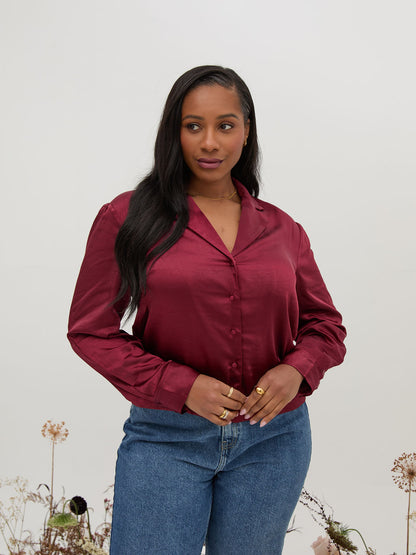 Bex Burgundy Relaxed Satin Shirt