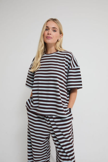 Sara Blue & Brown Stripe Super Soft T-Shirt