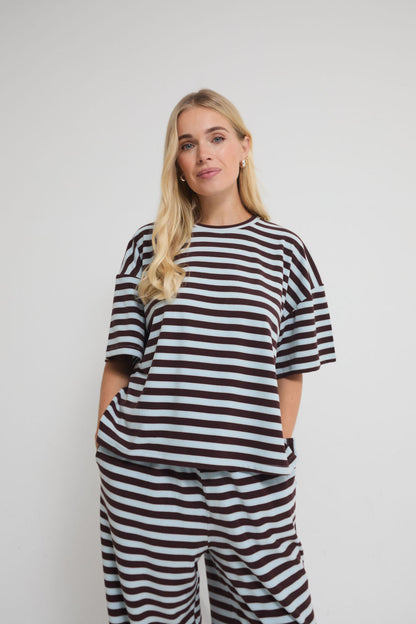 Sara Blue & Brown Stripe Super Soft T-Shirt