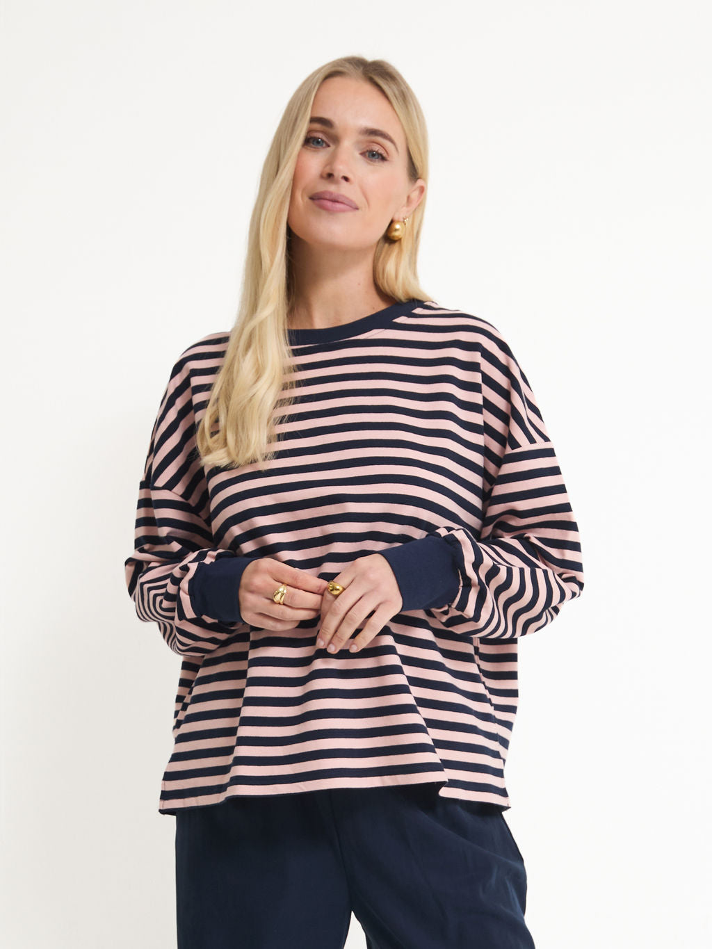 Cally Pink & Navy Stripe Top