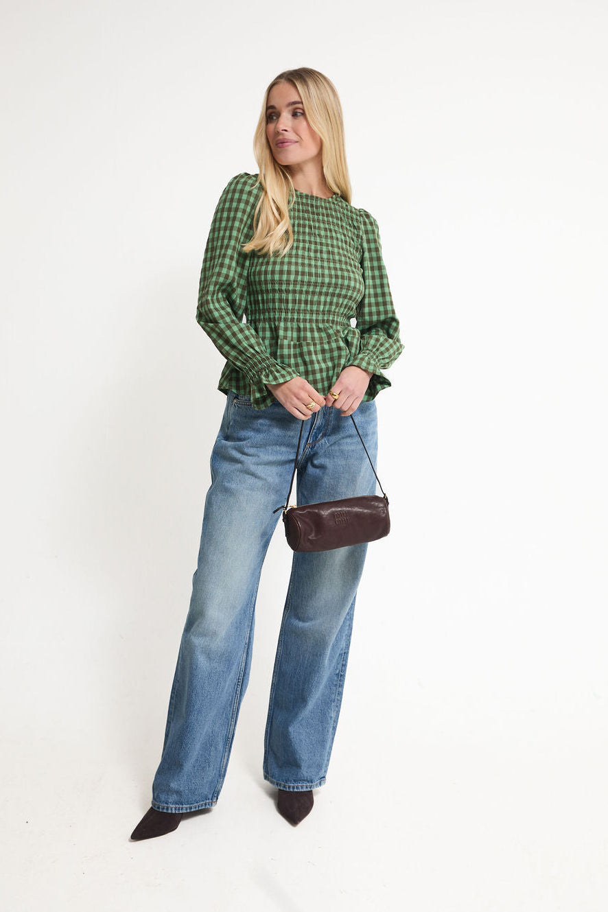 Elsa Green Checked Smocked Top