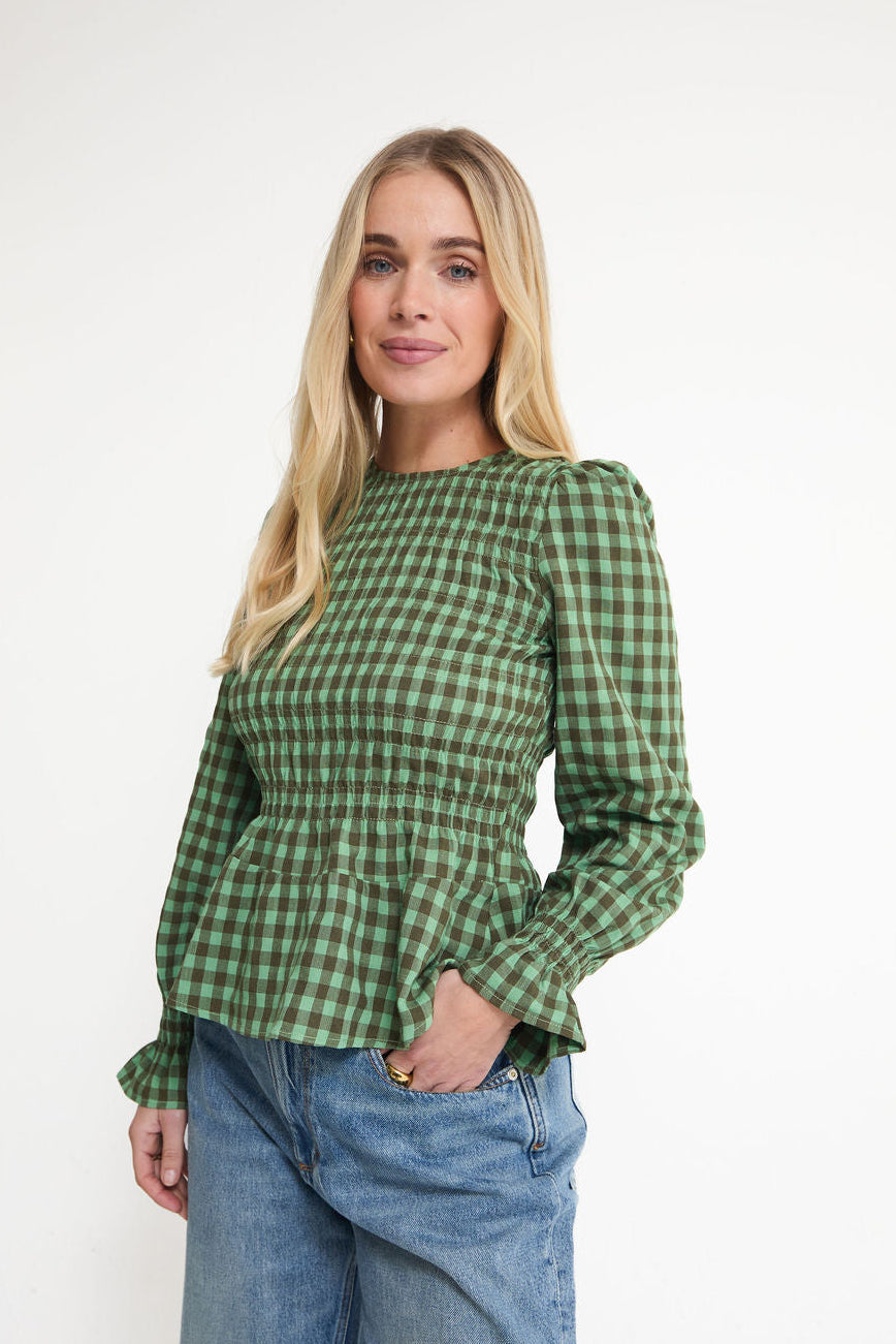 Elsa Green Checked Smocked Top