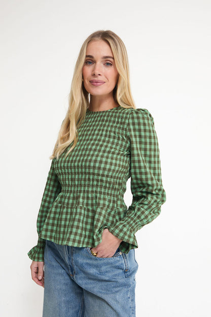 Elsa Green Checked Smocked Top