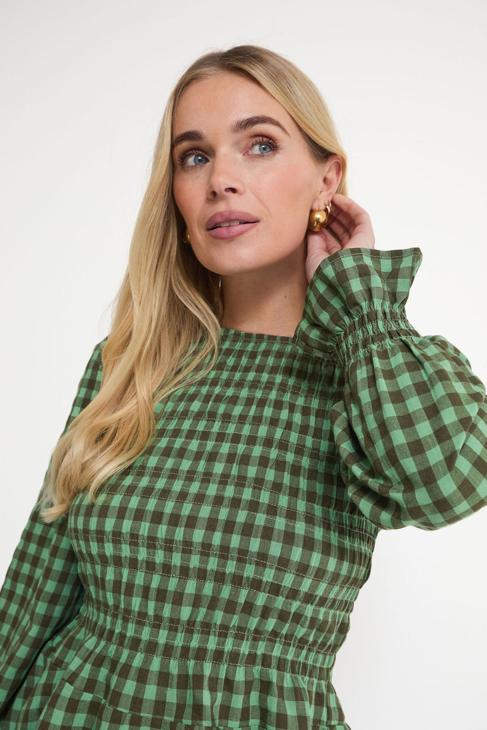 Elsa Green Checked Smocked Top