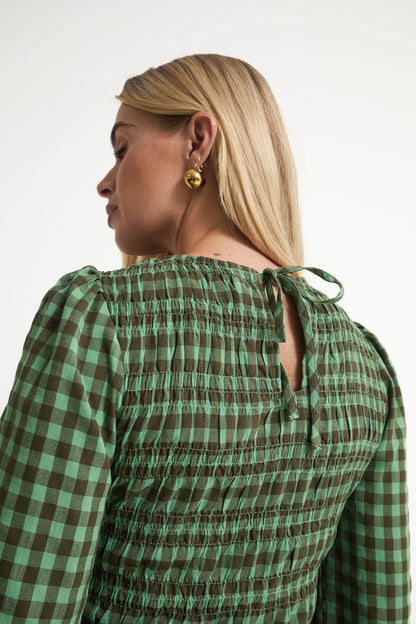 Elsa Green Checked Smocked Top
