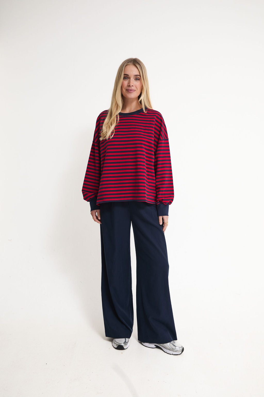 Cally Red & Navy Stripe Top