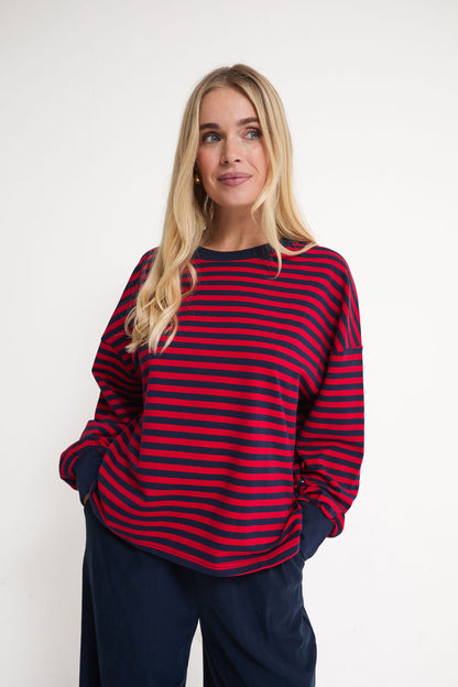 Cally Red & Navy Stripe Top