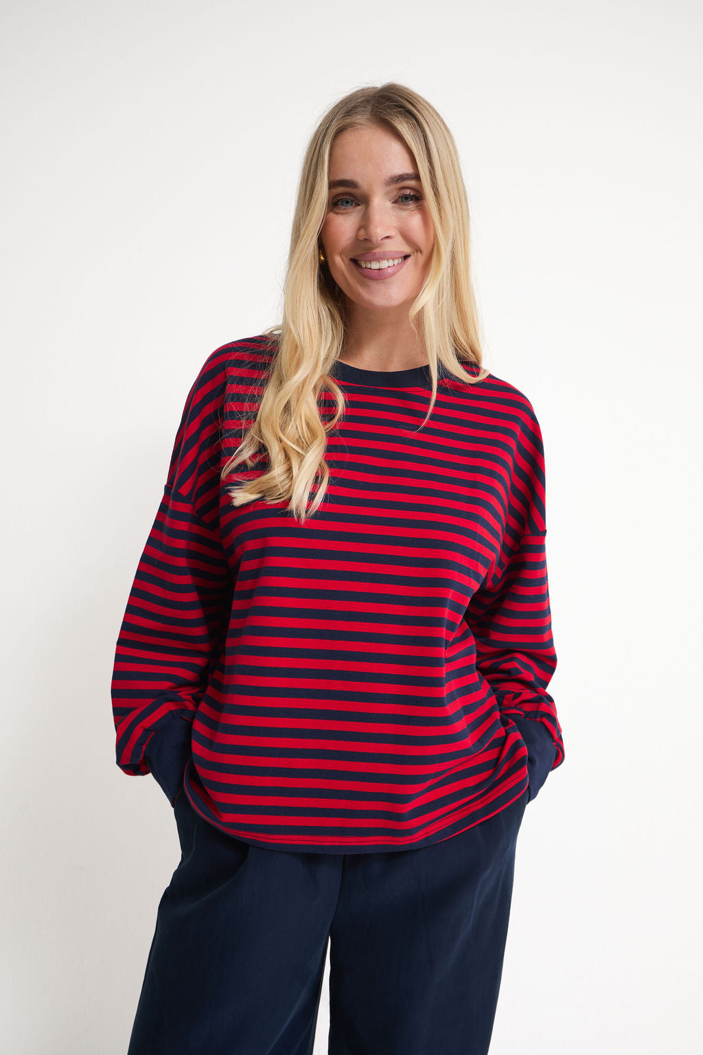 Cally Red & Navy Stripe Top