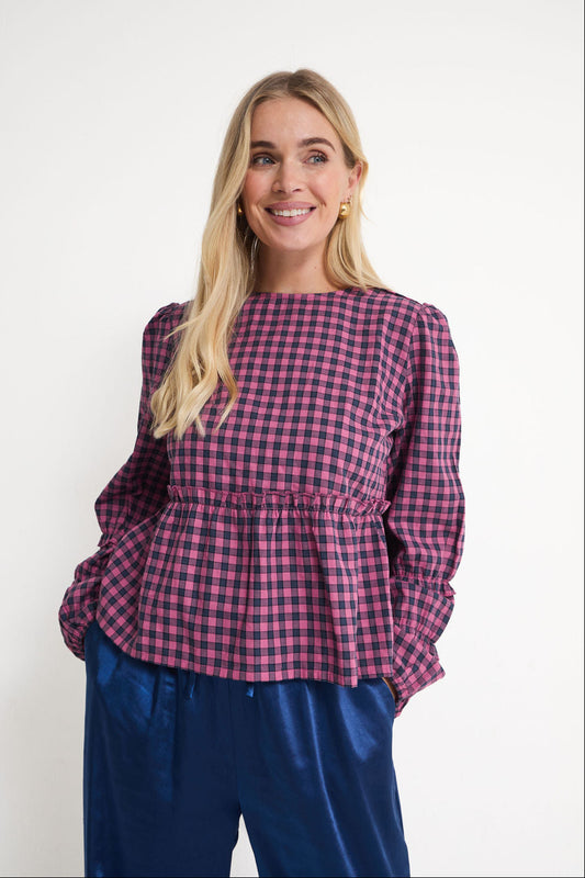 Erika Pink & Navy Gingham Top