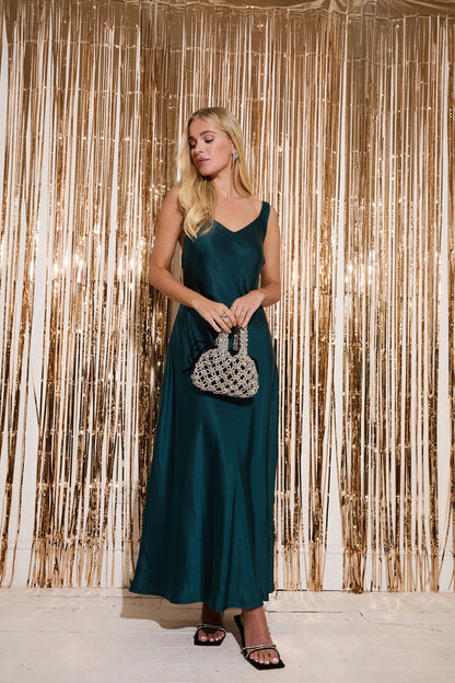 Gabriella Teal Satin Slip Dress