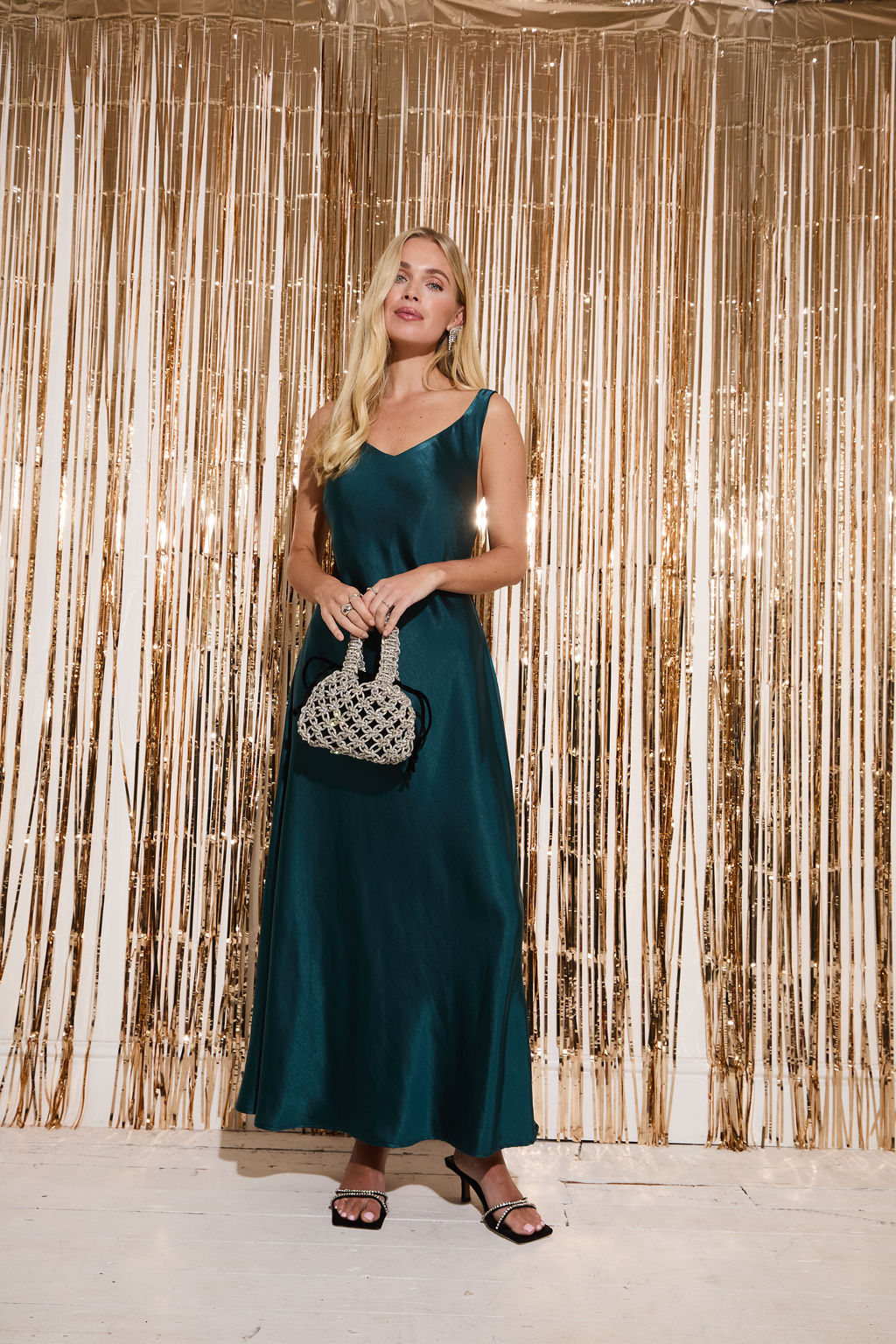 Gabriella Teal Satin Slip Dress