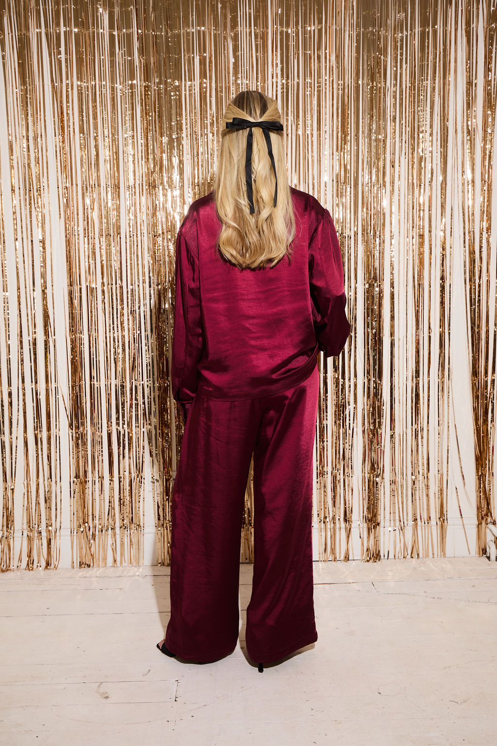 Ebba Burgundy Satin Trousers
