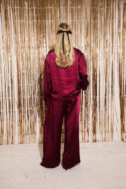 Ebba Burgundy Satin Trousers