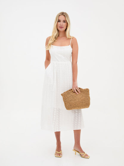 Dane White Cotton Broderie Midi Dress