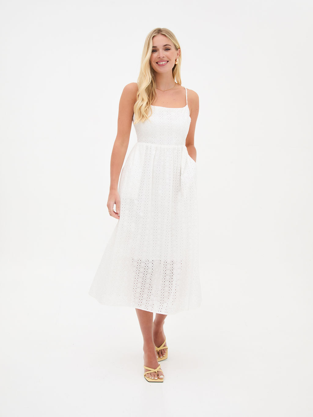 Dane White Cotton Broderie Midi Dress