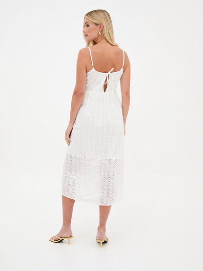 Dane White Cotton Broderie Midi Dress