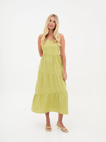 Blossom Lime Asymmetric Linen Midi Dress