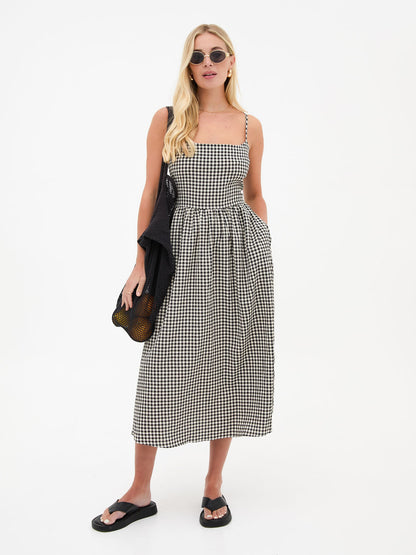 Rose Black & White Gingham Midi Dress
