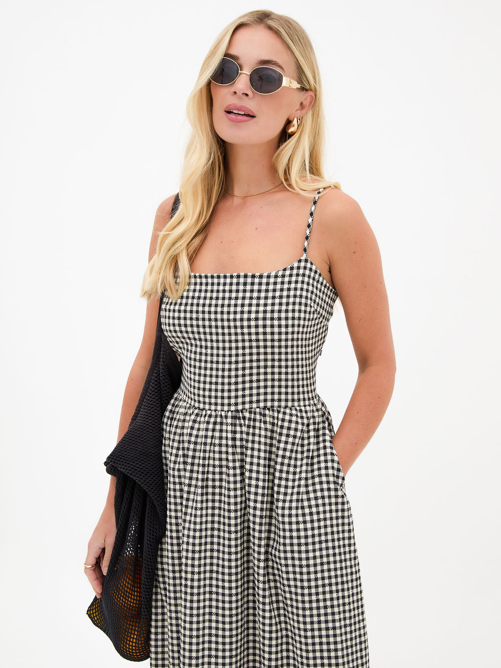 Rose Black & White Gingham Midi Dress