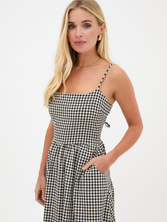 Rose Black & White Gingham Midi Dress