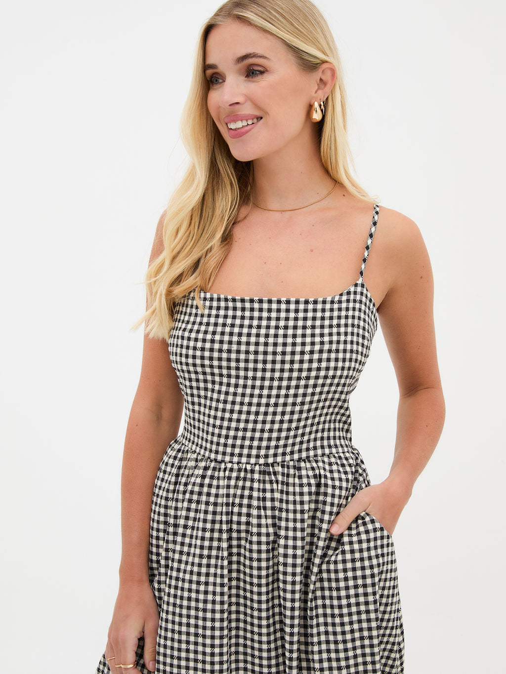 Rose Black & White Gingham Midi Dress