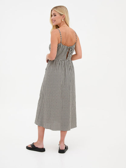 Rose Black & White Gingham Midi Dress