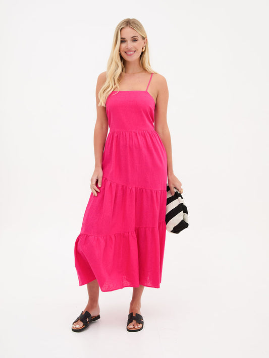 Blossom Pink Asymmetric Linen Midi Dress