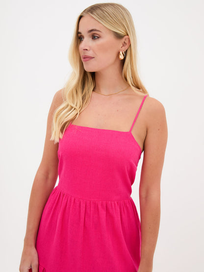 Blossom Pink Asymmetric Linen Midi Dress