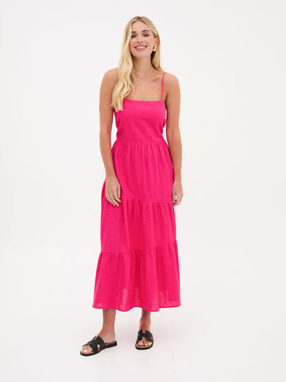 Blossom Pink Asymmetric Linen Midi Dress