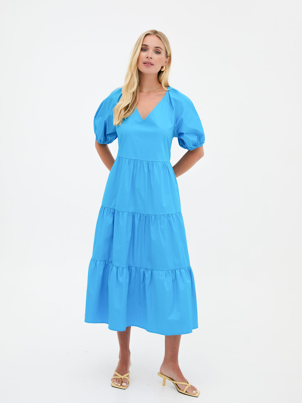 Hollie Blue Cotton Tiered Midi Dress