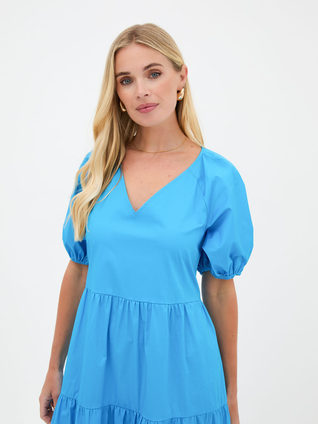 Hollie Blue Cotton Tiered Midi Dress