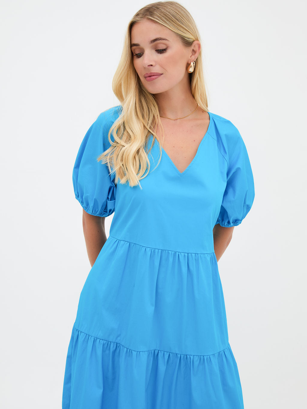 Hollie Blue Cotton Tiered Midi Dress